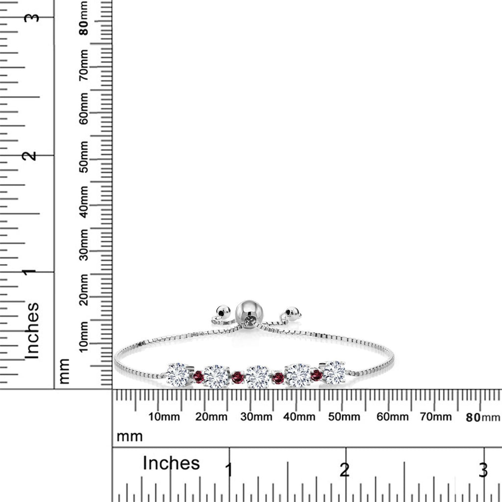 925 Sterling Silver Gemstone Birthstone and Rhodolite Garnet Tennis Bracelet for Women | Round 5MM and 2.5MM | Adjustable Bolo Design | Easy-On Easy-Off | Fully Adjustable Up to 9 Inch