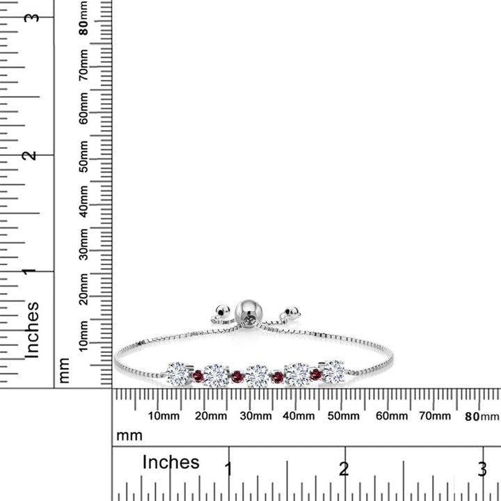 925 Sterling Silver Gemstone Birthstone and Rhodolite Garnet Tennis Bracelet for Women | Round 5MM and 2.5MM | Adjustable Bolo Design | Easy-On Easy-Off | Fully Adjustable Up to 9 Inch