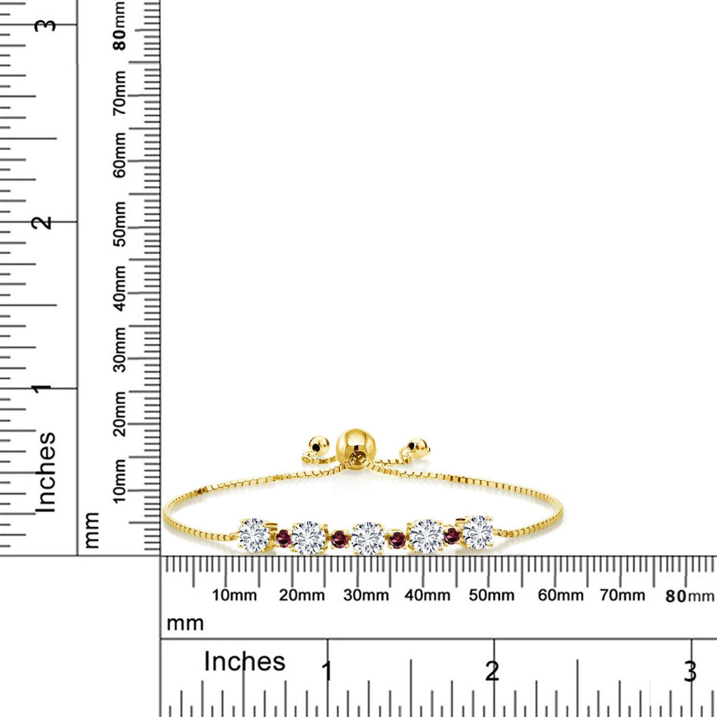Gemstone Birthstone and Rhodolite Garnet Tennis Bracelet for Women in 18K Yellow Gold Plated Silver | Round 5MM and 2.5MM | Adjustable Bolo Design | Easy-On Easy-Off | Fully Adjustable Up to 9 Inch