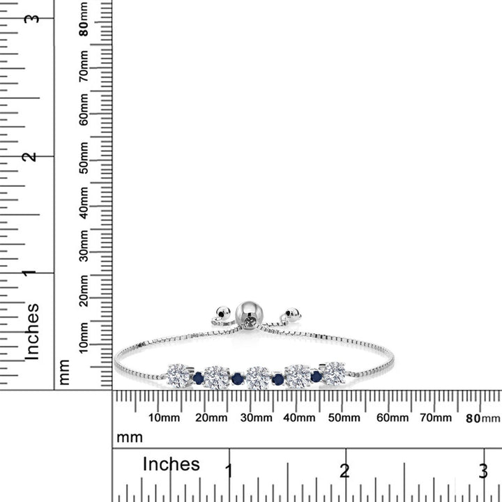 925 Sterling Silver Lab Grown Diamond and Blue Sapphire Bracelet For Women | 2.74 Cttw | Gemstone April Birthstone | Round 5MM