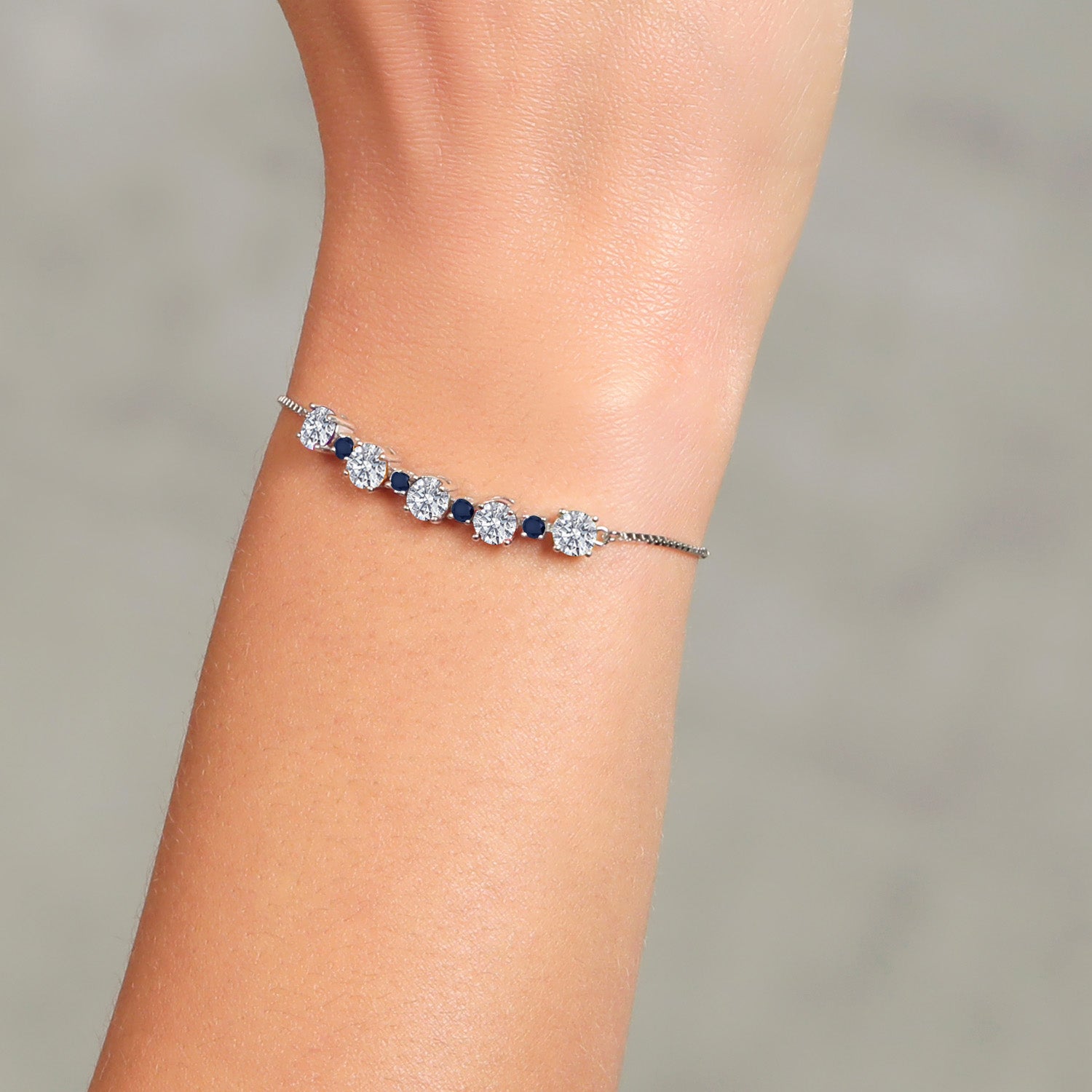 925 Sterling Silver Lab Grown Diamond and Blue Sapphire Bracelet For Women | 2.74 Cttw | Gemstone April Birthstone | Round 5MM