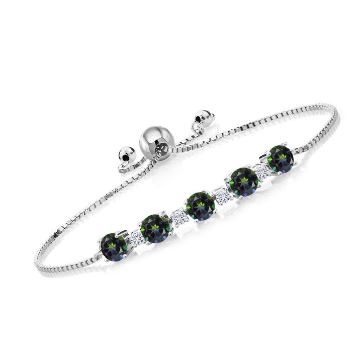 925 Sterling Silver Gemstone Birthstone and White Moissanite Tennis Bracelet for Women | Round 5MM and 2.5MM | Adjustable Bolo Design | Easy-On Easy-Off | Fully Adjustable Up to 9 Inch