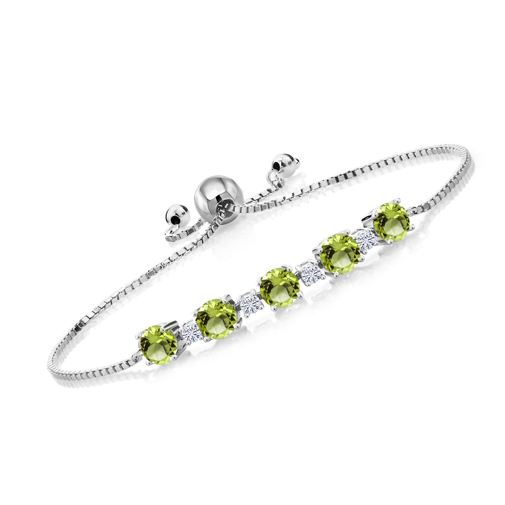 Gem Stone King 925 Sterling Silver Gemstone Birthstone and White Moissanite Tennis Bracelet for Women | Round 5MM and 2.5MM | Adjustable Bolo Design | Easy-On Easy-Off | Fully Adjustable Up to 9 Inch