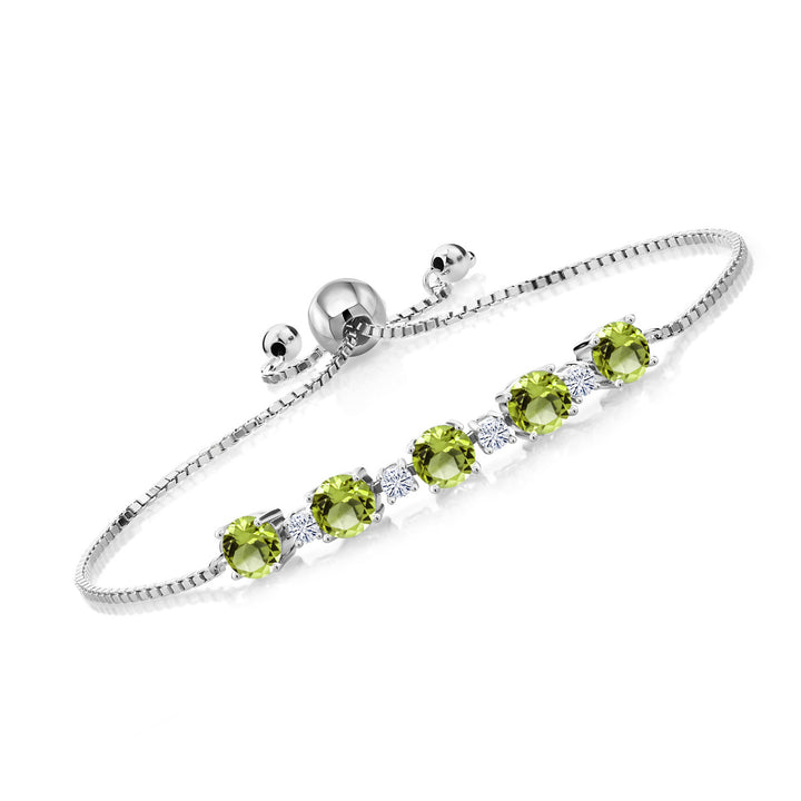 Gem Stone King 925 Sterling Silver Gemstone Birthstone and White Moissanite Tennis Bracelet for Women | Round 5MM and 2.5MM | Adjustable Bolo Design | Easy-On Easy-Off | Fully Adjustable Up to 9 Inch