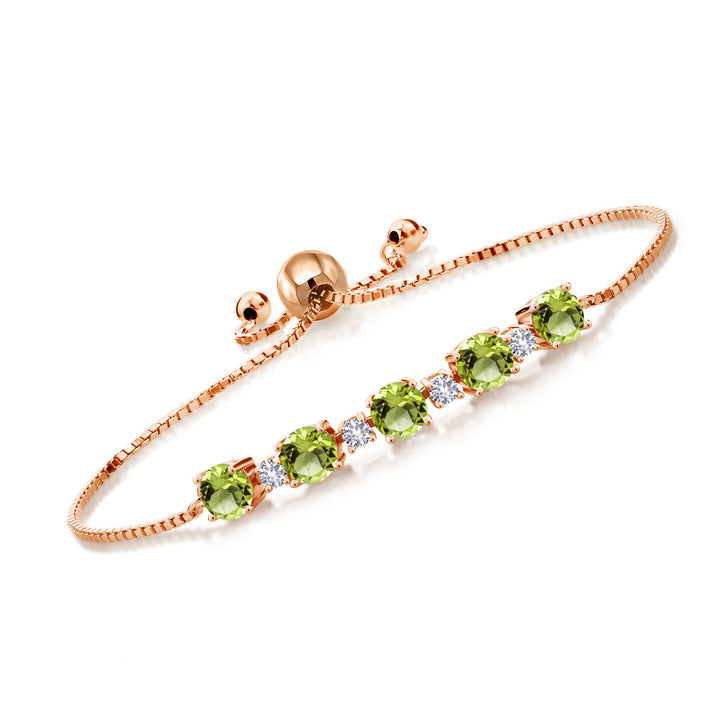Gemstone Birthstone and White Created Sapphire Tennis Bracelet for Women | 18K Rose Gold Plated Silver | Round 5MM and 2.5MM | Adjustable Bolo Design | Easy-On Easy-Off | Fully Adjustable Up to 9 Inch