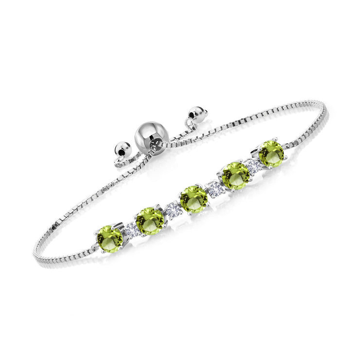 925 Sterling Silver Gemstone Birthstone and White Created Sapphire Tennis Bracelet for Women | Round 5MM and 2.5MM | Adjustable Bolo Design | Easy-On Easy-Off | Fully Adjustable Up to 9 Inch