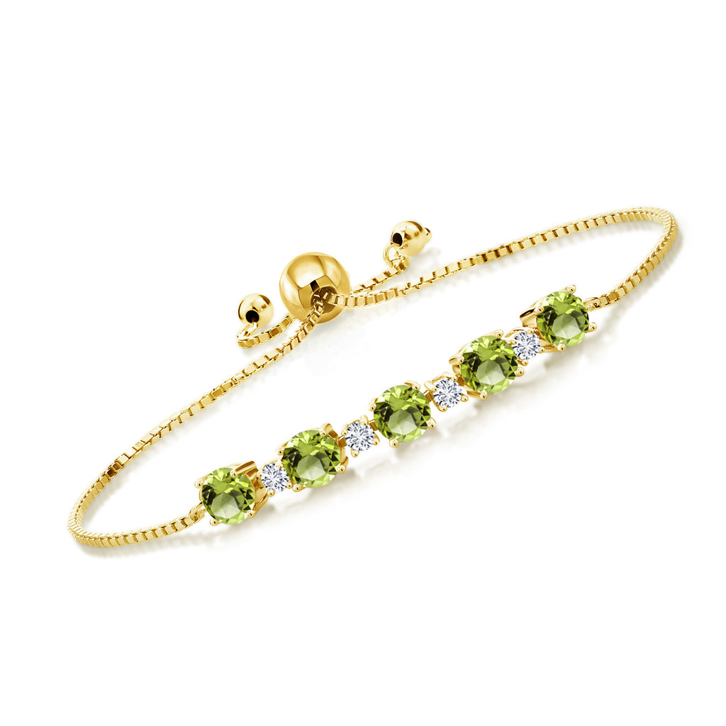 Gem Stone King Gemstone Birthstone and Lab Grown Diamond Tennis Bracelet for Women in 18K Yellow Gold Plated Silver | Round 5MM and 2.5MM | Adjustable Bolo Design | Easy-On Easy-Off | Fully Adjustable Up to 9 Inch