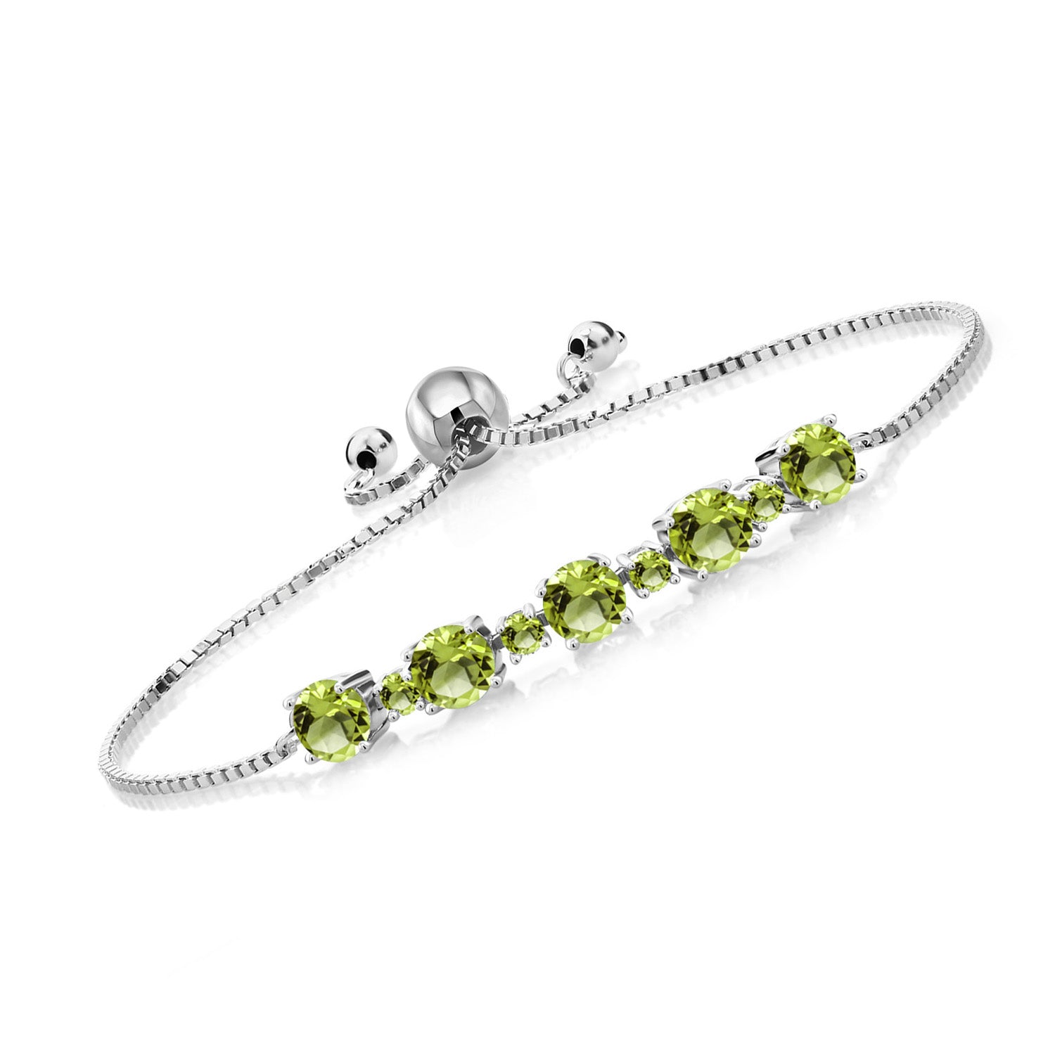 925 Sterling Silver Green Peridot Tennis Bracelet For Women (3.03 Cttw, Gemstone Birthstone, Fully Adjustable Up to 9 Inch)