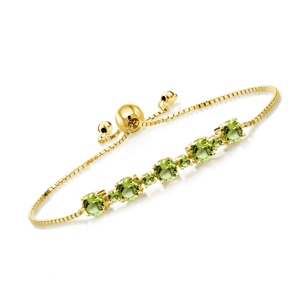 Gem Stone King 18K Yellow Gold Plated Silver Gemstone Birthstone Tennis Bracelet for Women | Round 5MM and 2.5MM | Adjustable Bolo Design | Easy-On Easy-Off | Fully Adjustable Up to 9 Inch