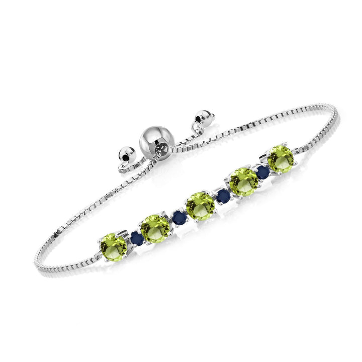 Gem Stone King 925 Sterling Silver Gemstone Birthstone and Blue Sapphire Tennis Bracelet for Women | Round 5MM and 2.5MM | Adjustable Bolo Design | Easy-On Easy-Off | Fully Adjustable Up to 9 Inch