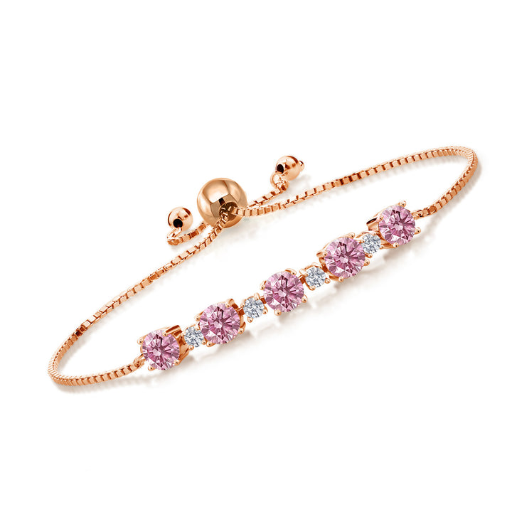 Pink Lab Grown Diamond - April_Bracelet in 925 Rose Gold Plated Silver