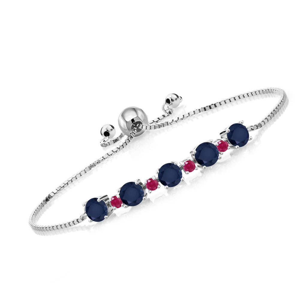 Gem Stone King 925 Sterling Silver Gemstone Birthstone and Ruby Tennis Bracelet for Women | Round 5MM and 2.5MM | Adjustable Bolo Design | Easy-On Easy-Off | Fully Adjustable Up to 9 Inch