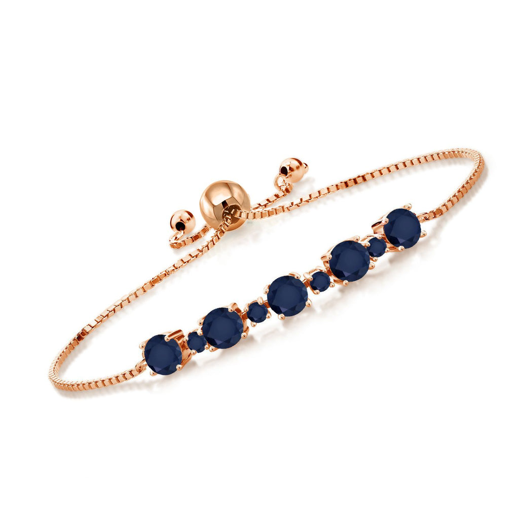Gem Stone King 18K Rose Gold Plated Silver Gemstone Birthstone Tennis Bracelet for Women | Round 5MM and 2.5MM | Adjustable Bolo Design | Easy-On Easy-Off | Fully Adjustable Up to 9 Inch