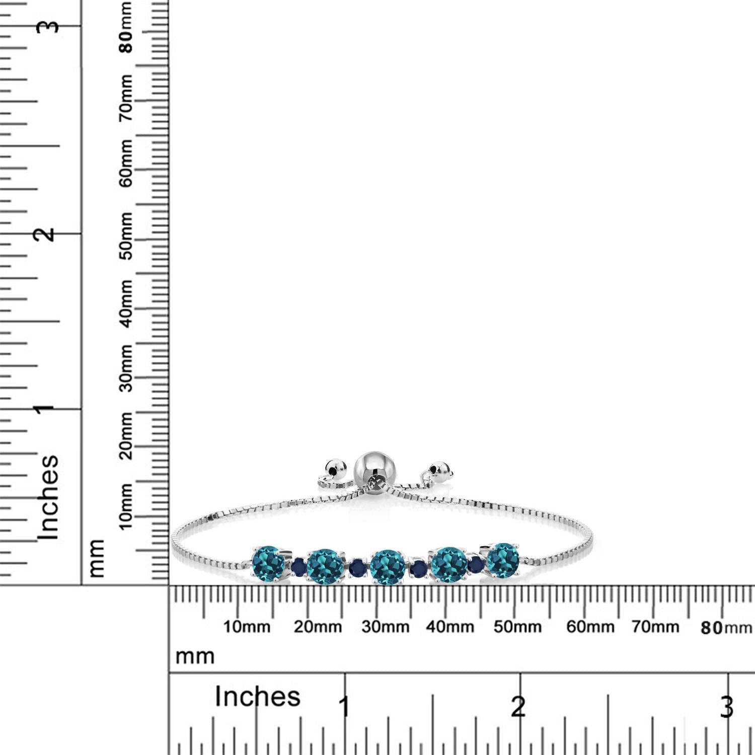 925 Sterling Silver Round London Blue Topaz and Blue Sapphire Tennis Bracelet For Women (3.74 Cttw, Gemstone Birthstone, Fully Adjustable Up to 9 Inch)