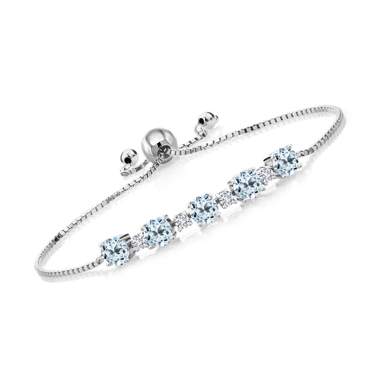 Gem Stone King 925 Sterling Silver Gemstone Birthstone and Lab Grown Diamond Tennis Bracelet for Women | Round 5MM and 2.5MM | Adjustable Bolo Design | Easy-On Easy-Off | Fully Adjustable Up to 9 Inch