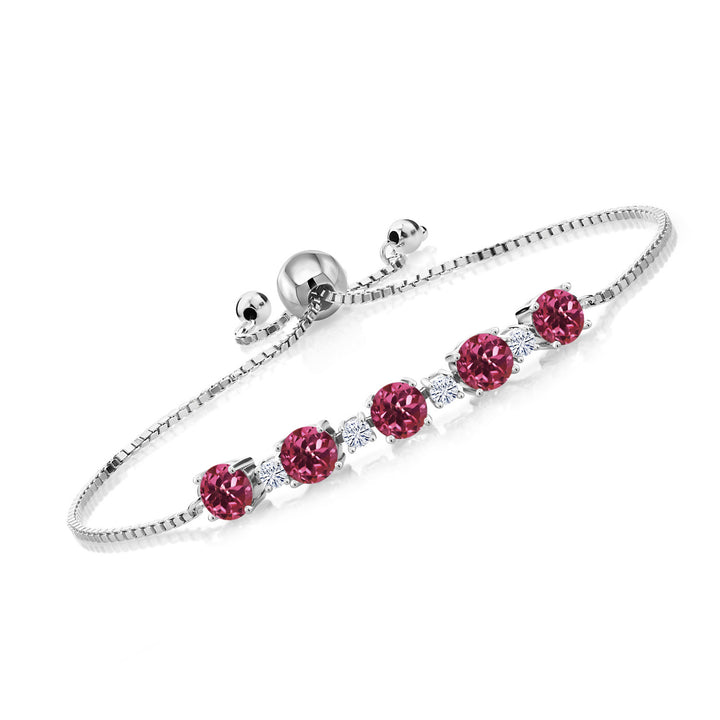 Gem Stone King 925 Sterling Silver Gemstone Birthstone and White Moissanite Tennis Bracelet for Women | Round 5MM and 2.5MM | Adjustable Bolo Design | Easy-On Easy-Off | Fully Adjustable Up to 9 Inch