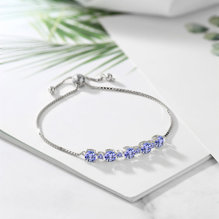 2.62 Cttw Blue Tanzanite Tennis Bracelet For Women In 925 Sterling Silver | Gemstone Birthstone | Round 5MM and 2.5MM | Fully Adjustable Up to 9 Inch