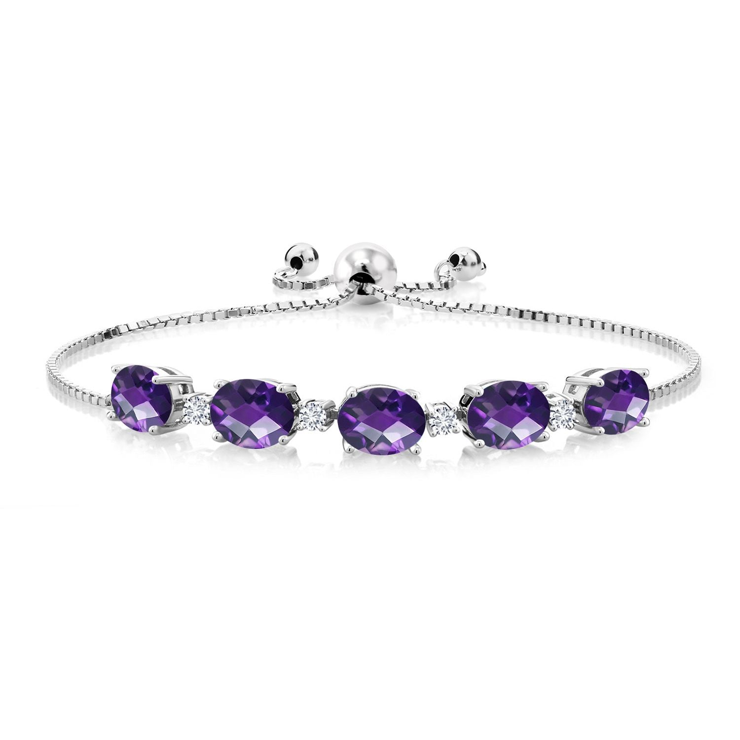Amethyst-Checkerboard - February_Bracelet in 925 Sterling Silver