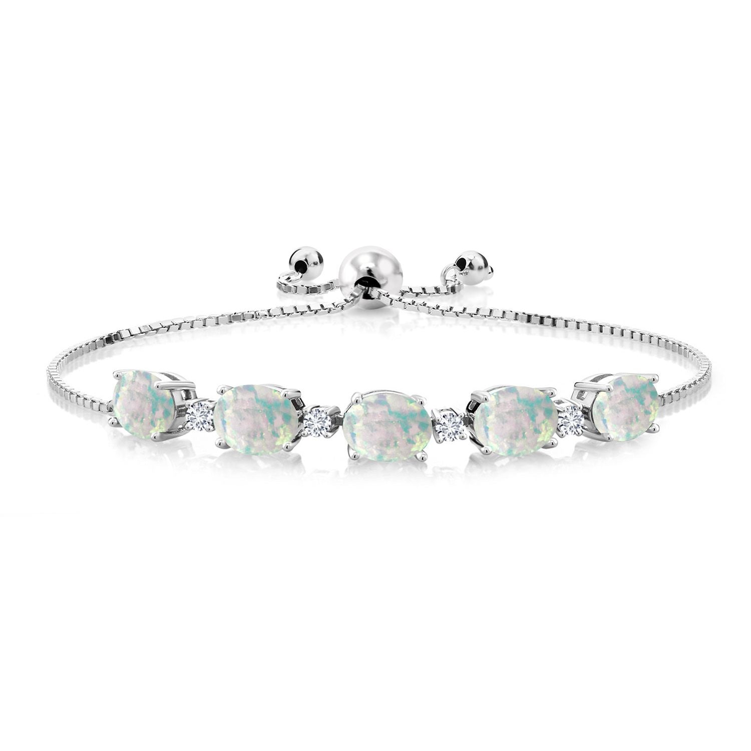 White Simulated Opal-Cabochon - October_Bracelet in 925 Sterling Silver