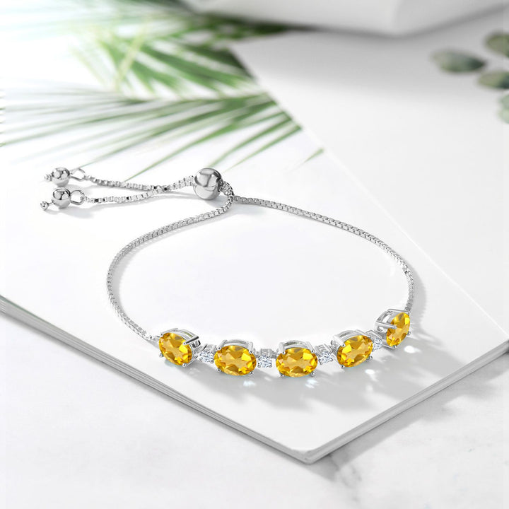 925 Sterling Silver Yellow Citrine Tennis Bracelet For Women (6.70 Cttw, Oval 8X6MM, Gemstone Birthstone, Fully Adjustable Up to 9 Inch)