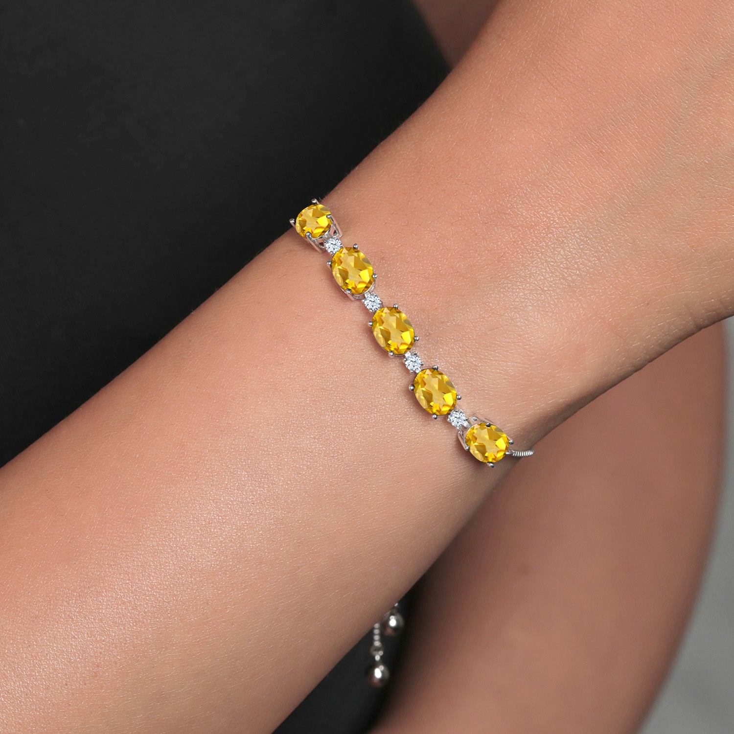 925 Sterling Silver Yellow Citrine Tennis Bracelet For Women (6.70 Cttw, Oval 8X6MM, Gemstone Birthstone, Fully Adjustable Up to 9 Inch)