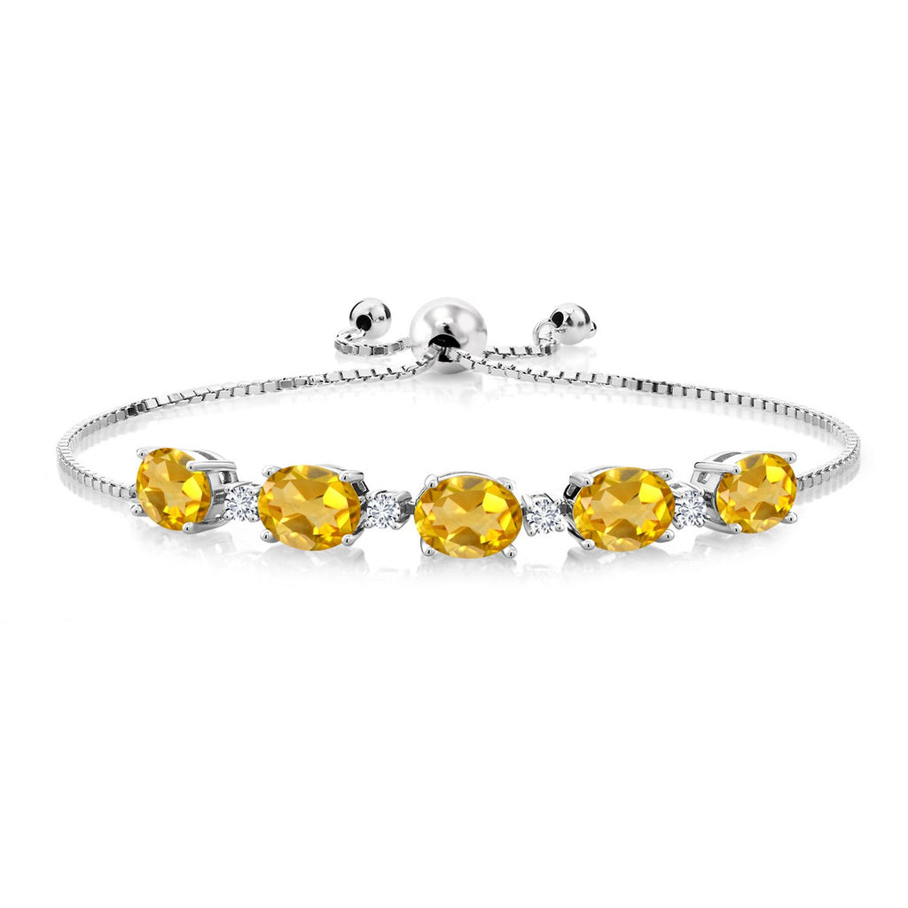 Gem Stone King 925 Sterling Silver Gemstone Birthstone and White Lab Grown Diamond Tennis Bracelet for Women | Oval 8X6MM with Round 2.5MM Accents | Adjustable Bolo Chain | Fine Jewelry for Her Mom Wife