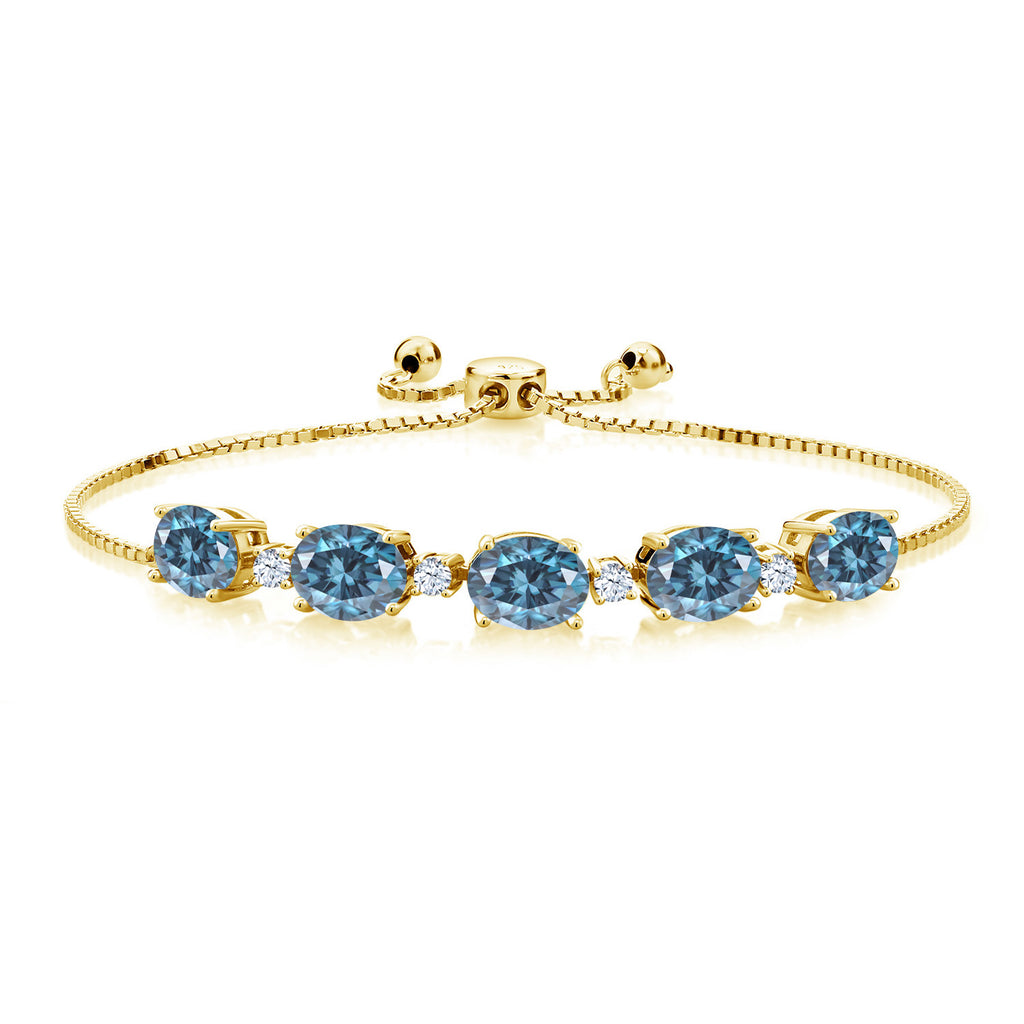 Persian Blue Moissanite - April_Bracelet in 925 Yellow Gold Plated Silver