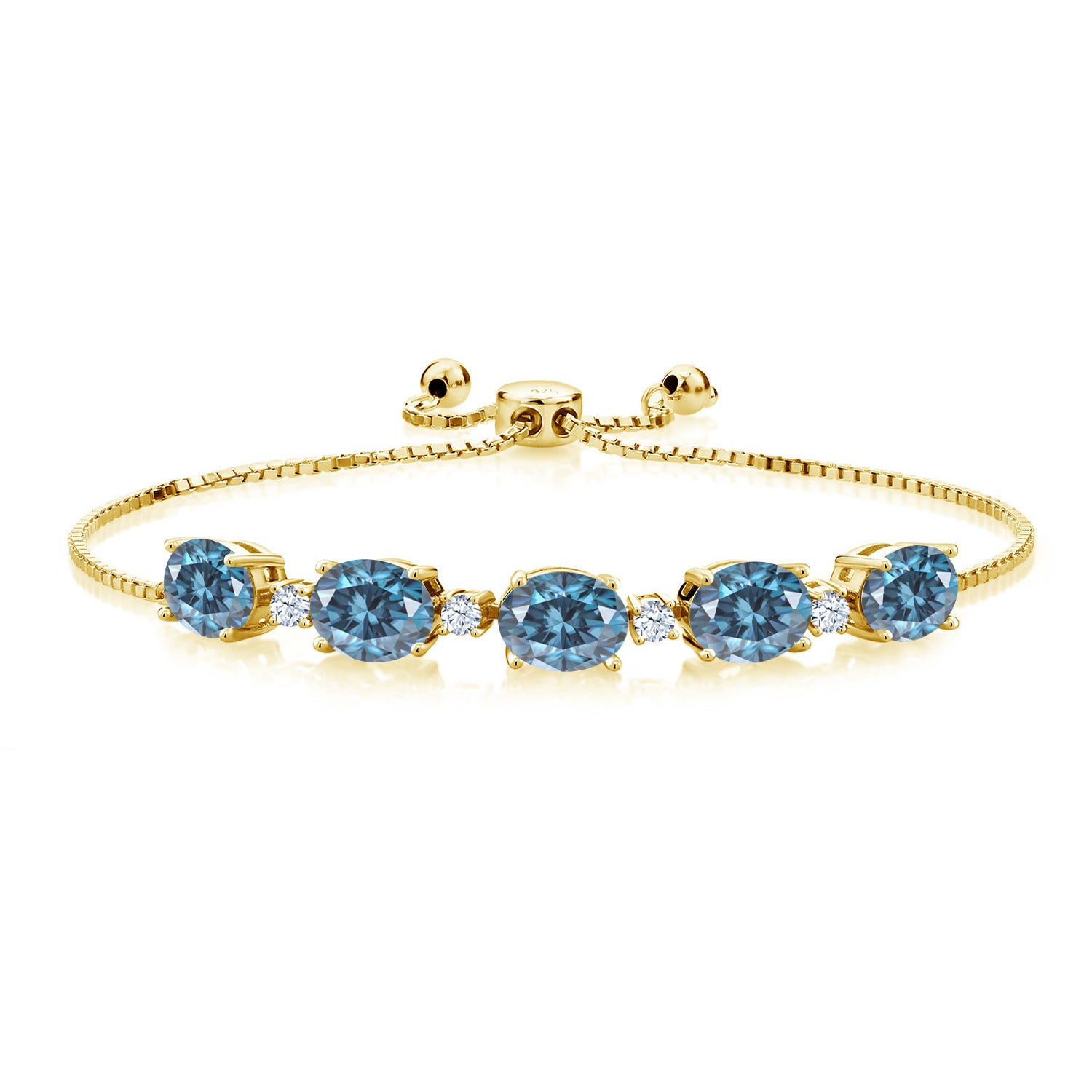 Persian Blue Moissanite - April_Bracelet in 925 Yellow Gold Plated Silver