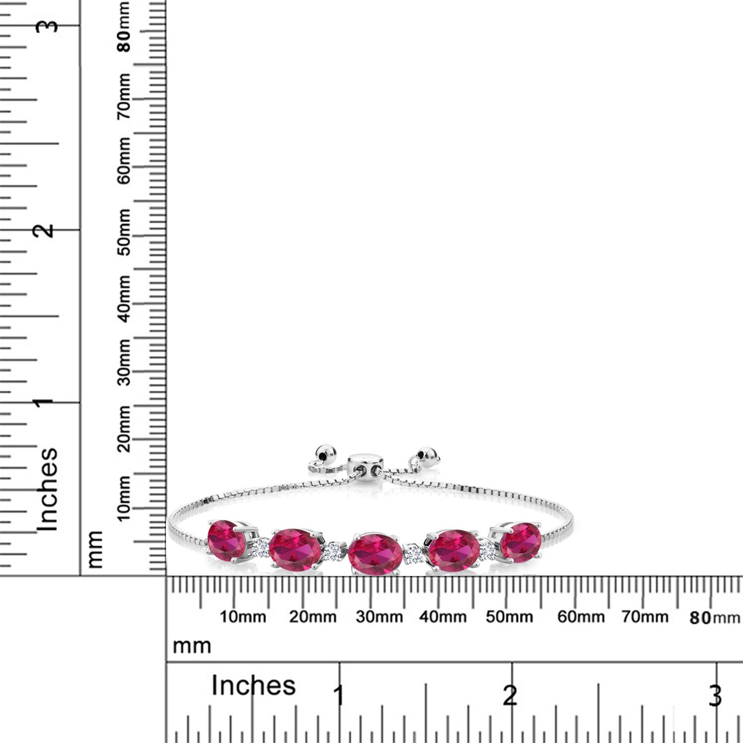 925 Sterling Silver Red Created Ruby and White Lab Grown Diamond Tennis Bracelet For Women (7.76 Cttw, Oval Center Stone:8X6MM, Small Stones: 2.5MM)