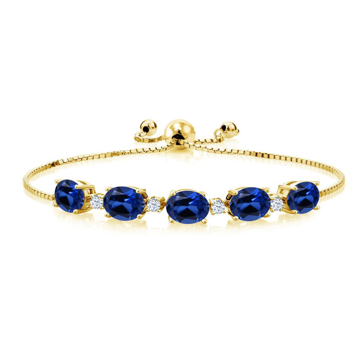 Blue Created Sapphire - September_Bracelet in 925 Yellow Gold Plated Silver