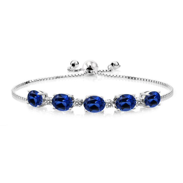 Blue Created Sapphire_Bracelet in 925 Sterling Silver