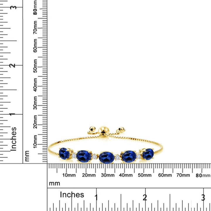 18K Yellow Gold Plated Silver Blue Created Sapphire and White Lab Grown Diamond Tennis Bracelet For Women (8.26 Cttw, Fully Adjustable Up to 9 Inch)