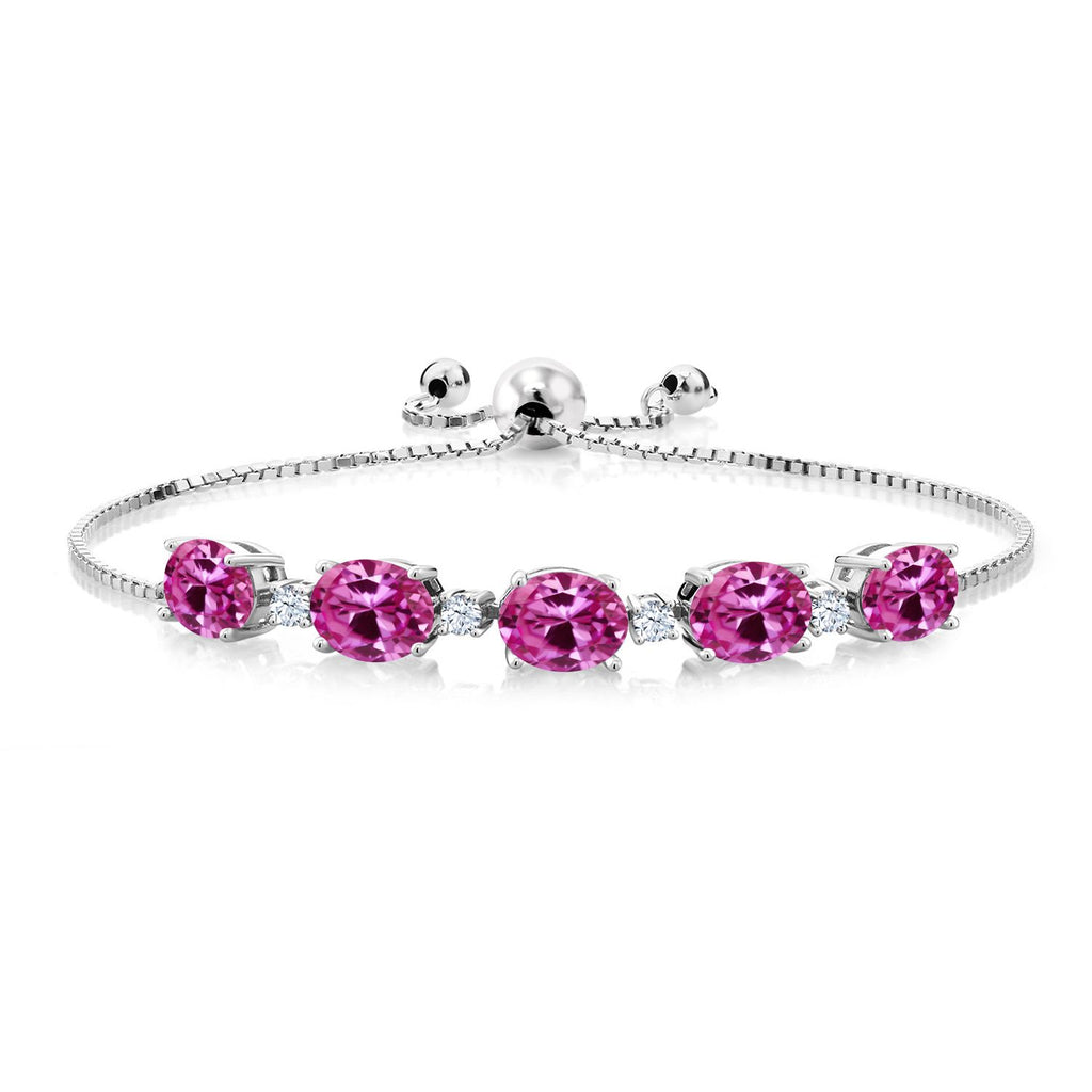 Pink Created Sapphire - September_Bracelet in 925 Sterling Silver