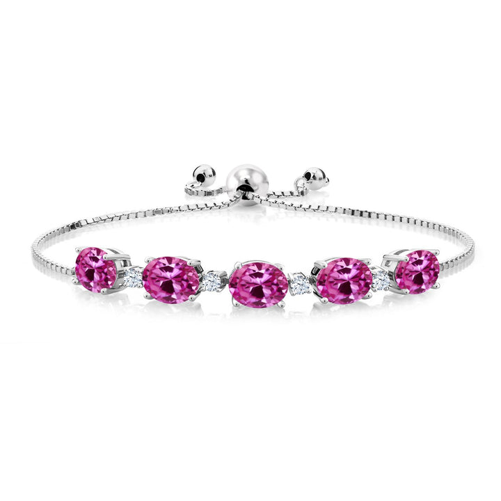 Pink Created Sapphire - September_Bracelet in 925 Sterling Silver