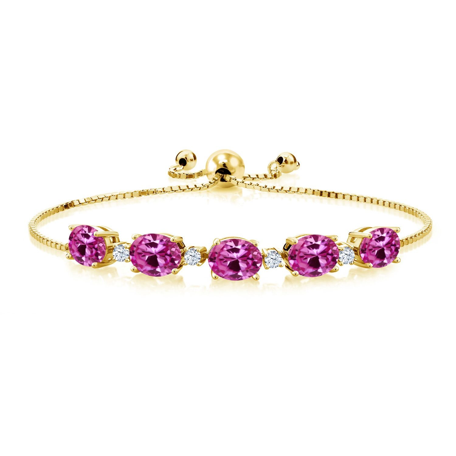 Pink Created Sapphire - September_Bracelet in 925 Yellow Gold Plated Silver