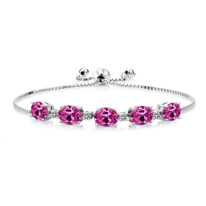 Pink Created Sapphire_Bracelet in 925 Sterling Silver