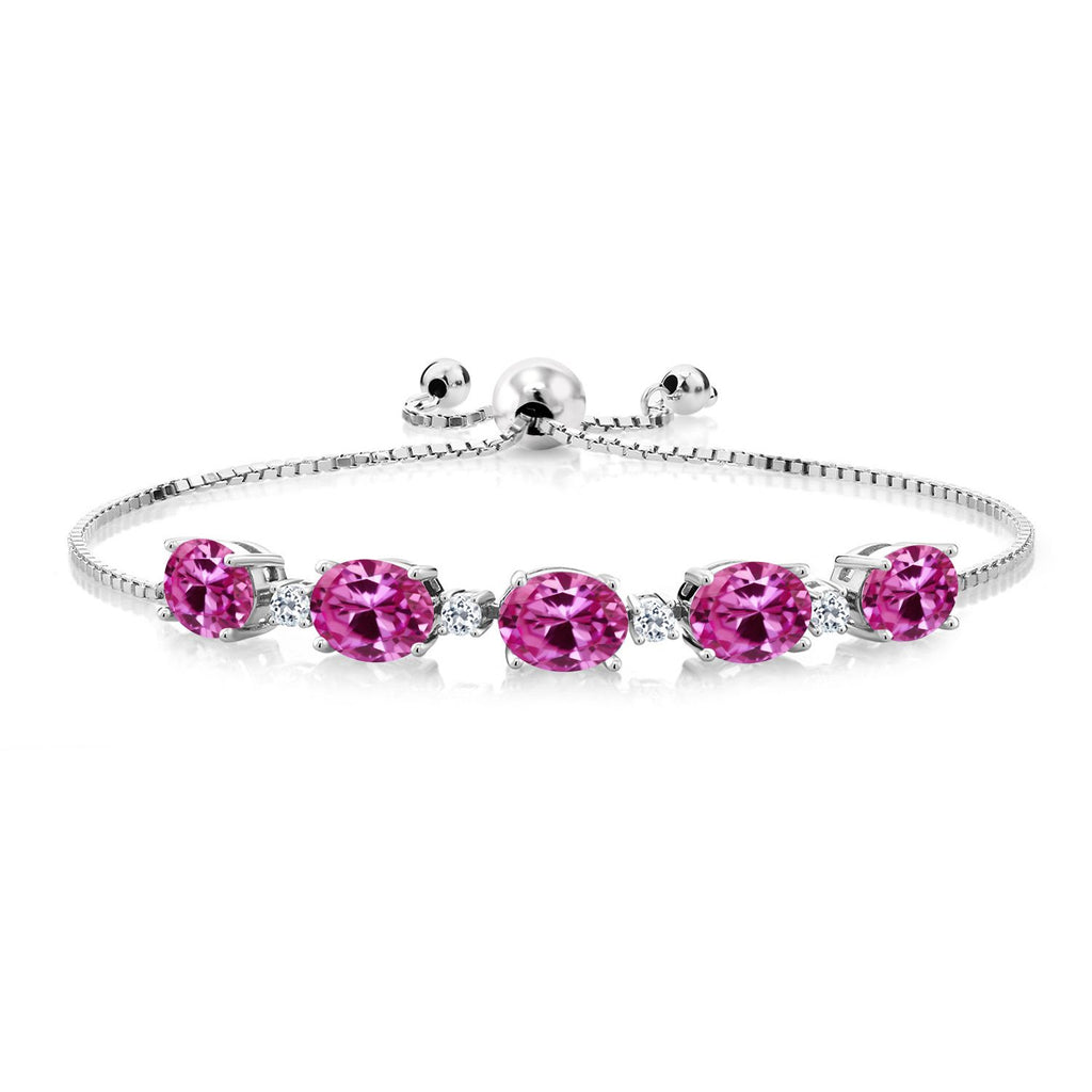 Pink Created Sapphire - September_Bracelet in 925 Sterling Silver