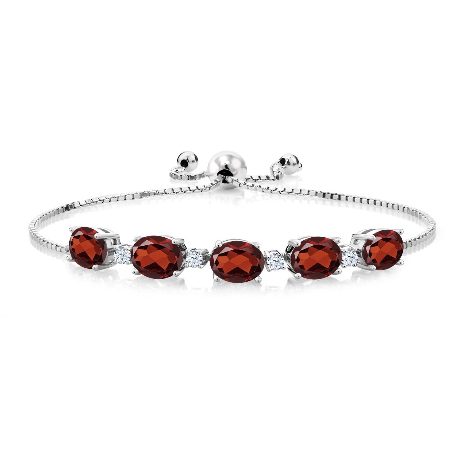 925 Sterling Silver Red Garnet and White Created Sapphire Tennis Bracelet For Women (7.70 Cttw, Oval 8X6MM, Gemstone Birthstone, Fully Adjustable Up to 9 Inch))