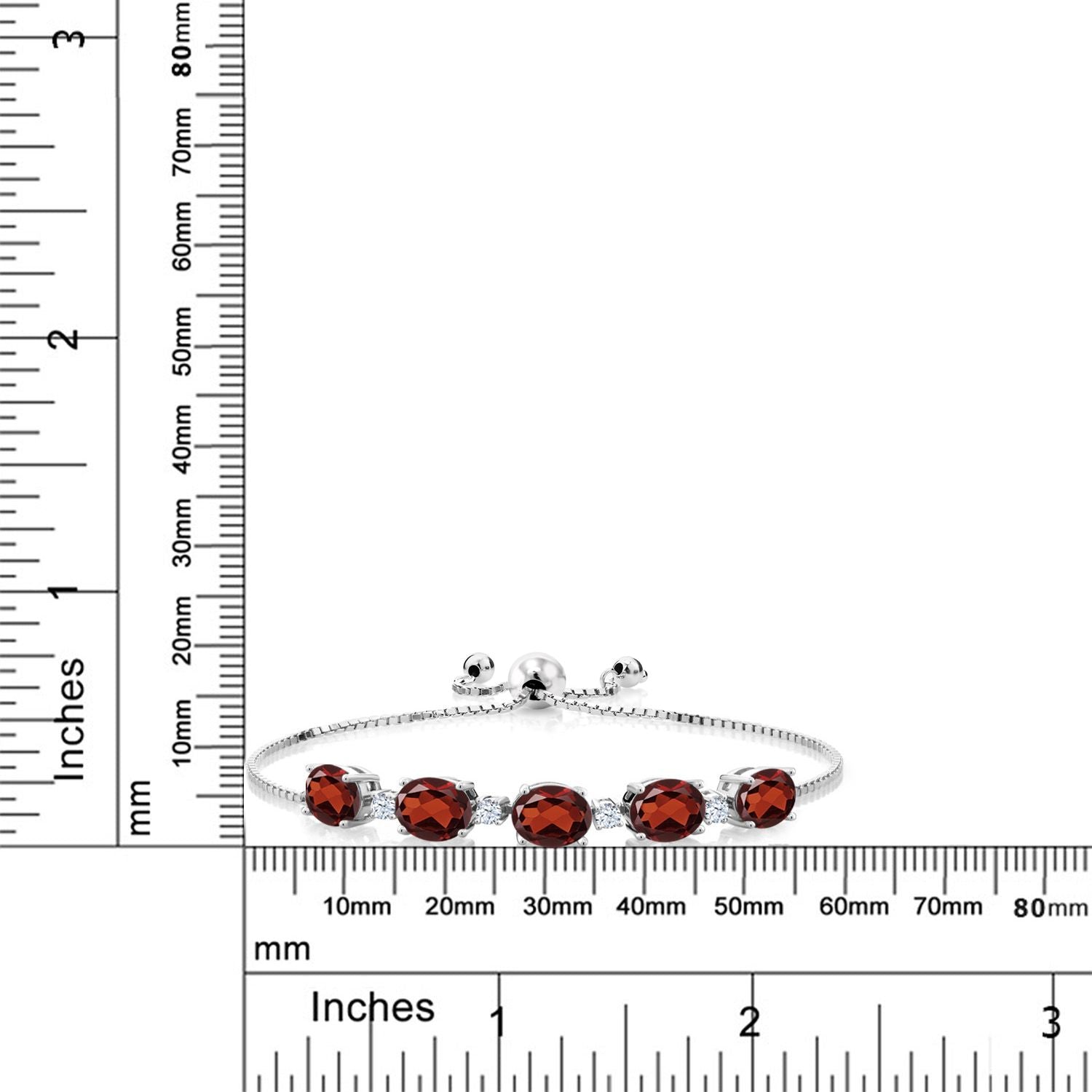 925 Sterling Silver Red Garnet and White Created Sapphire Tennis Bracelet For Women (7.70 Cttw, Oval 8X6MM, Gemstone Birthstone, Fully Adjustable Up to 9 Inch))