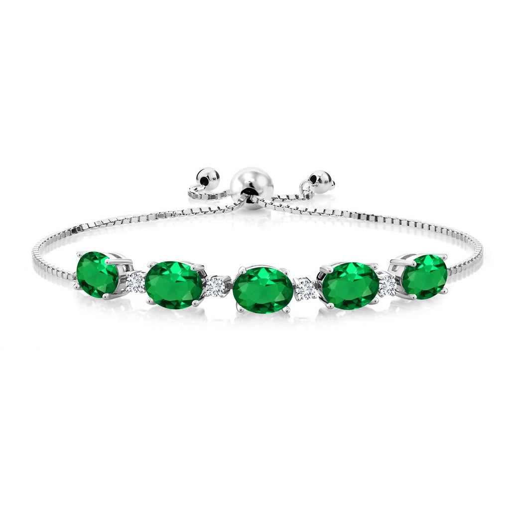 Gem Stone King 925 Sterling Silver Gemstone Birthstone and White Lab Grown Diamond Tennis Bracelet for Women | Oval 8X6MM with Round 2.5MM Accents | Adjustable Bolo Chain | Fine Jewelry for Her Mom Wife