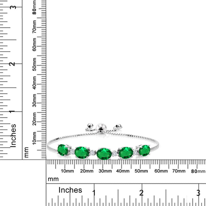 4.01 Ct Green Simulated Emerald E-F Lab Grown Diamond 925 Silver Bracelet For Women