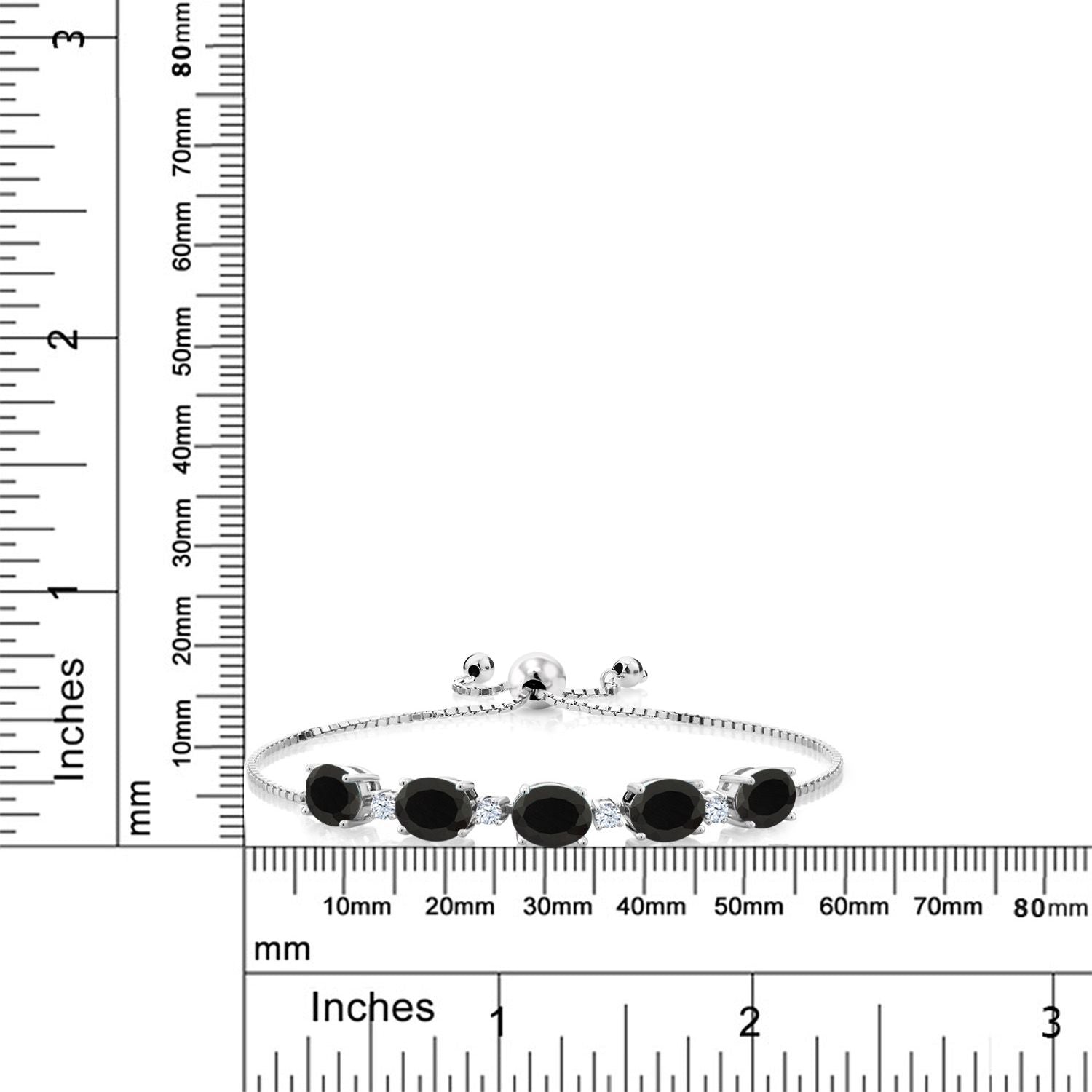 925 Sterling Silver Black Onyx and White Created Sapphire Tennis Bracelet For Women (8.20 Cttw, Gemstone Birthstone, Oval 8X6MM)