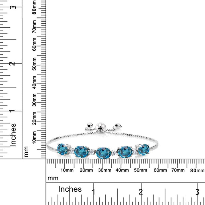 7.84 Cttw Oval London Blue Topaz and Round White Topaz Tennis Bracelet For Women In 925 Sterling Silver | Oval 8X6MM and Round 2.5MM | Fully Adjustable Up to 9 Inch