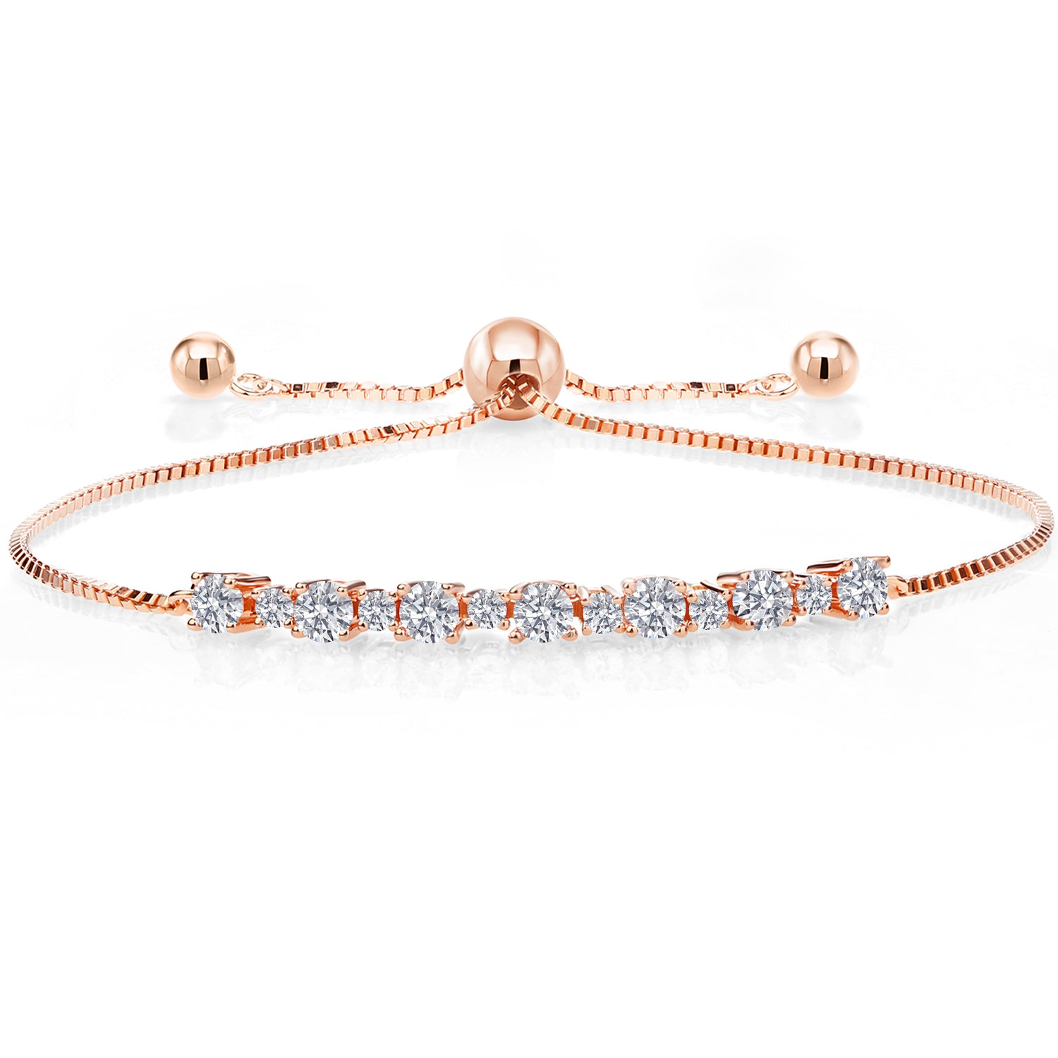 0.82 Ct Round White Lab Grown Diamond 18K Rose Gold Plated Silver Bracelet