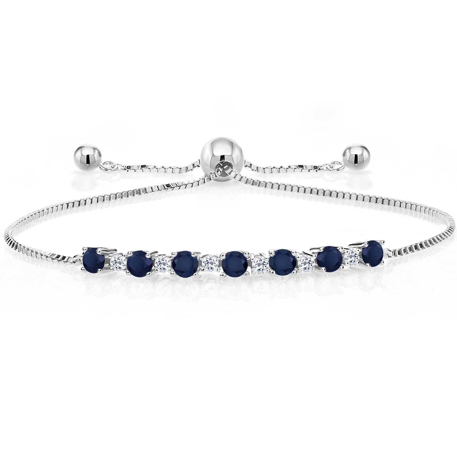 925 Sterling Silver Blue Sapphire and White Topaz Tennis Bracelet For Women (1.06 Cttw, Gemstone Birthstone, Adjustable Up to 9 Inch)