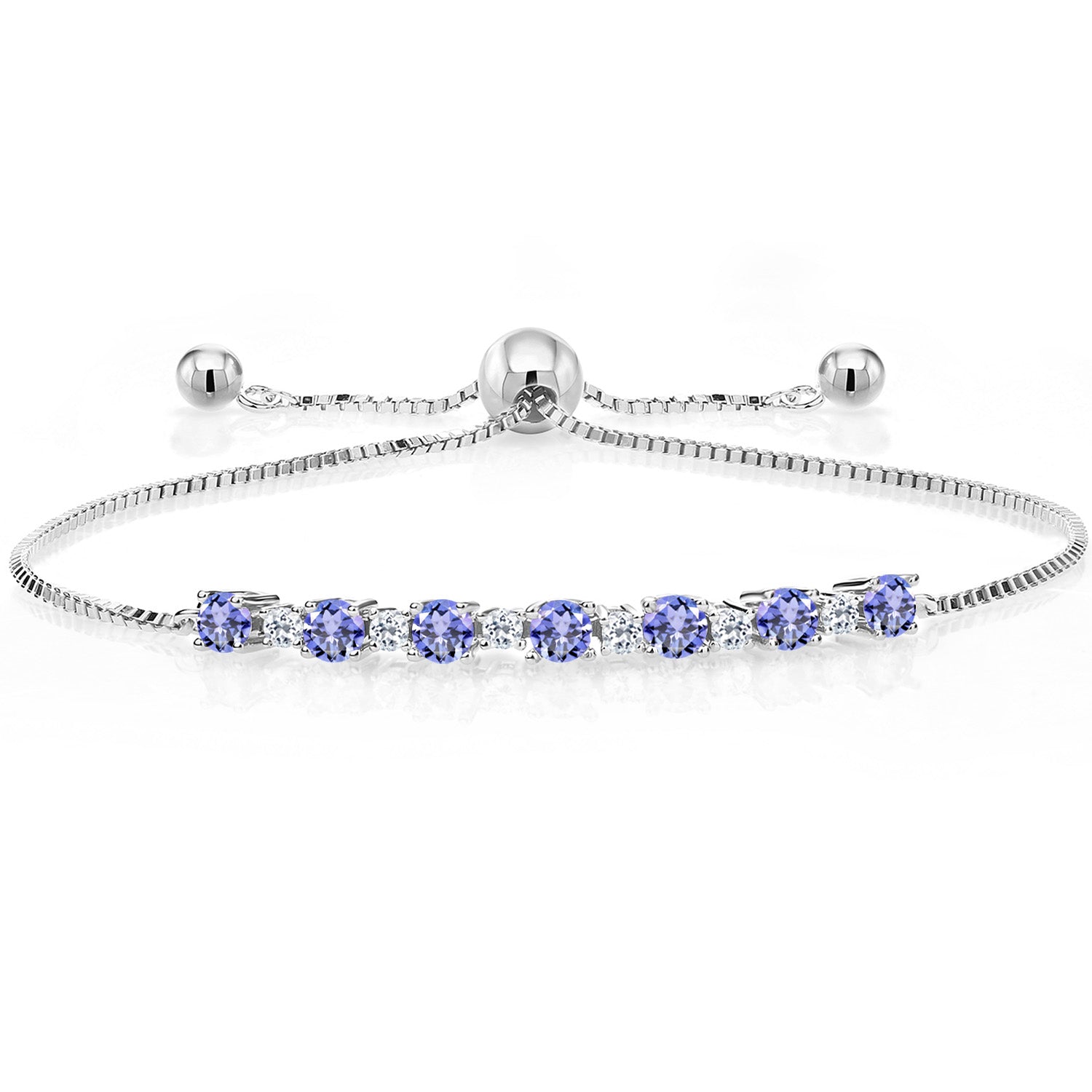 925 Sterling Silver Blue Tanzanite and White Topaz Tennis Bracelet For Women (1.20 Cttw, Gemstone Birthstone, Adjustable Up to 9 Inch)