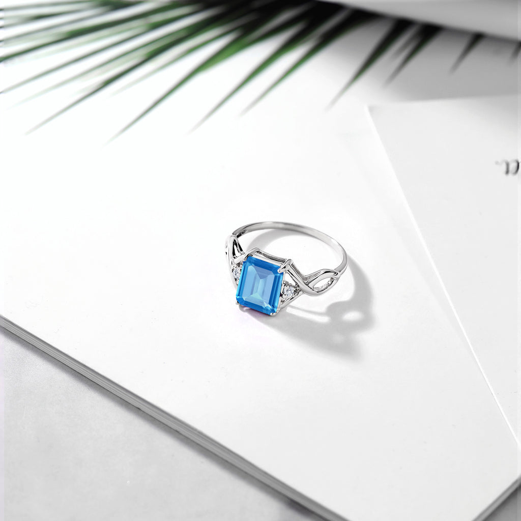 Topaz and Lab Grown Diamond_5_Ring in 925 Sterling Silver