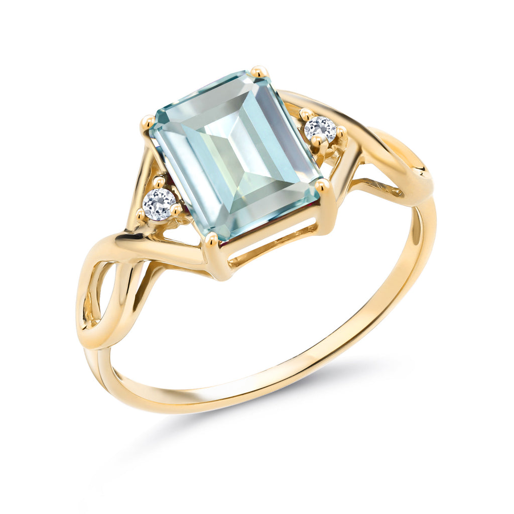 Created Aquamarine - March_8_Ring in 925 Yellow Gold Plated Silver