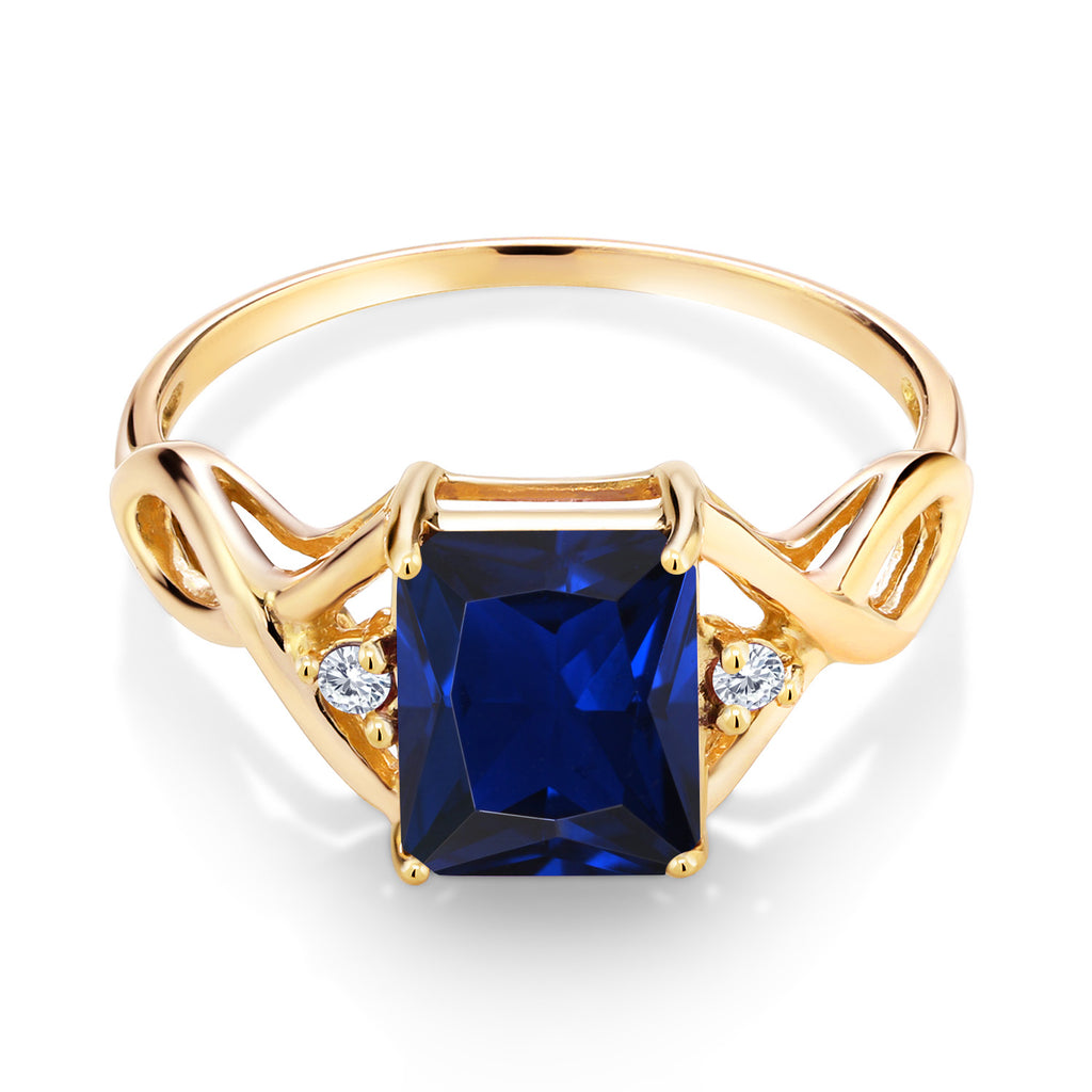 Created Sapphire and Lab Grown Diamond_5_Ring in 925 Yellow Gold Plated Silver