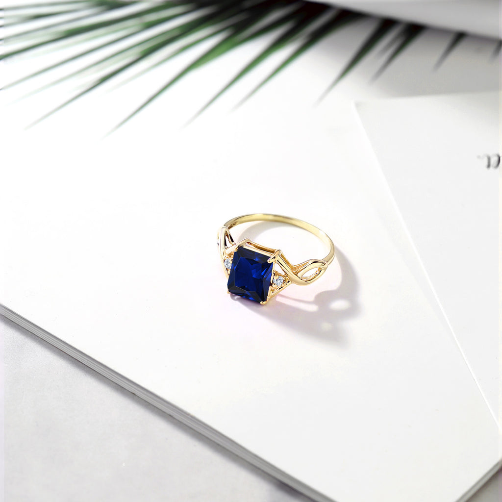 Created Sapphire and Lab Grown Diamond_5_Ring in 925 Yellow Gold Plated Silver